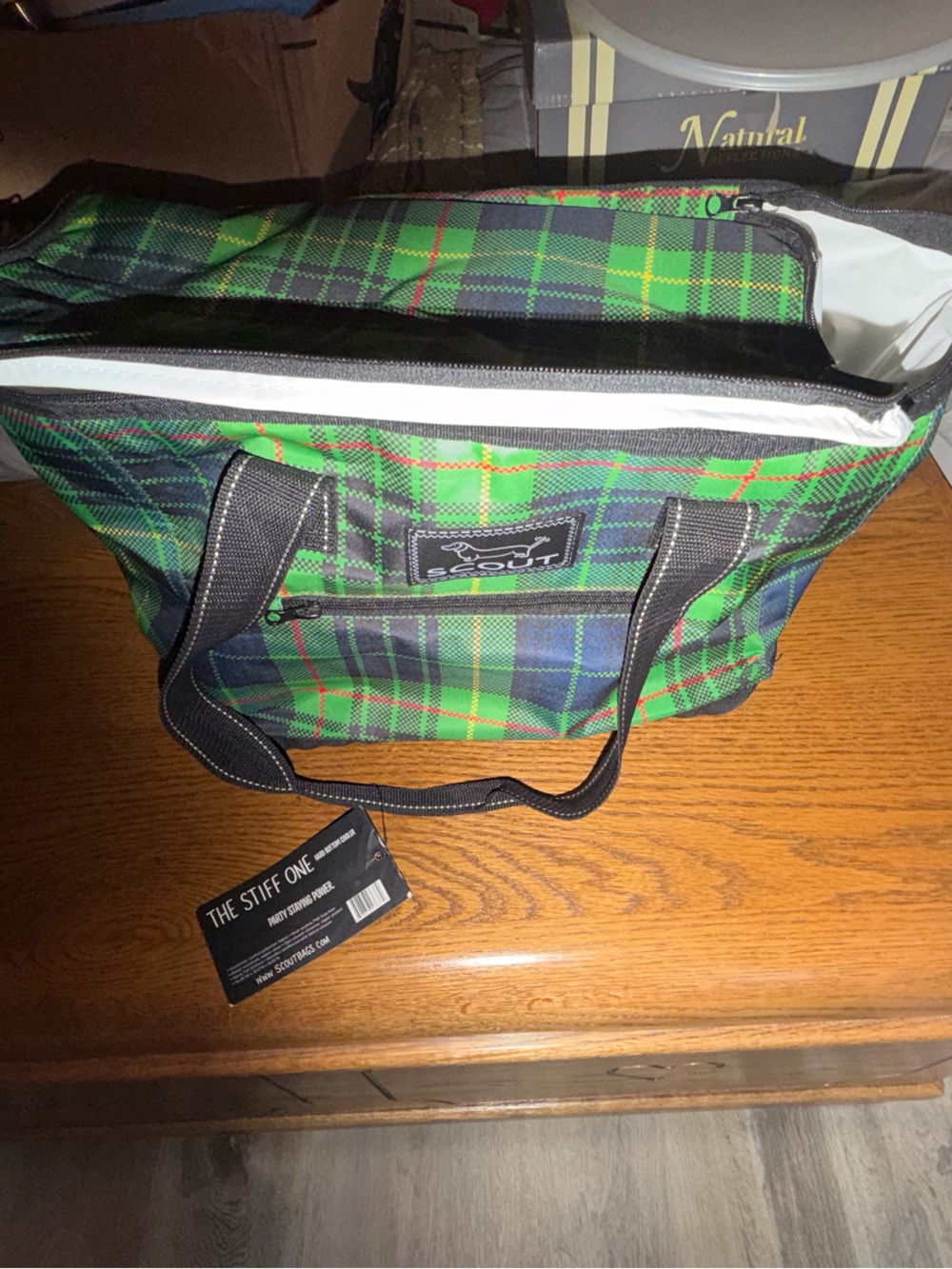 Scout Green Plaid Tote Bag with Black Trim